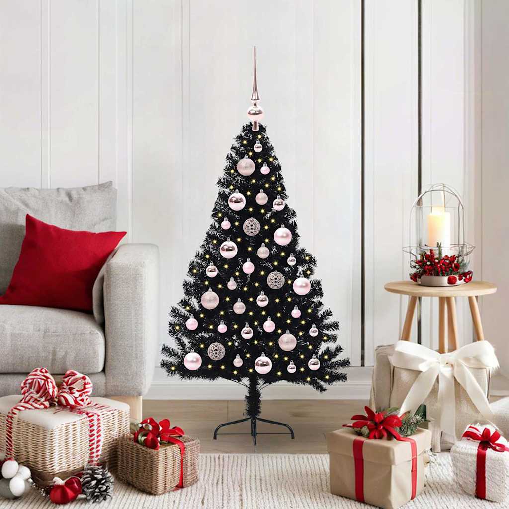 Vidaxl kunstmatig voorverlicht kerstboom met 150 led zwart 120 cm pvc