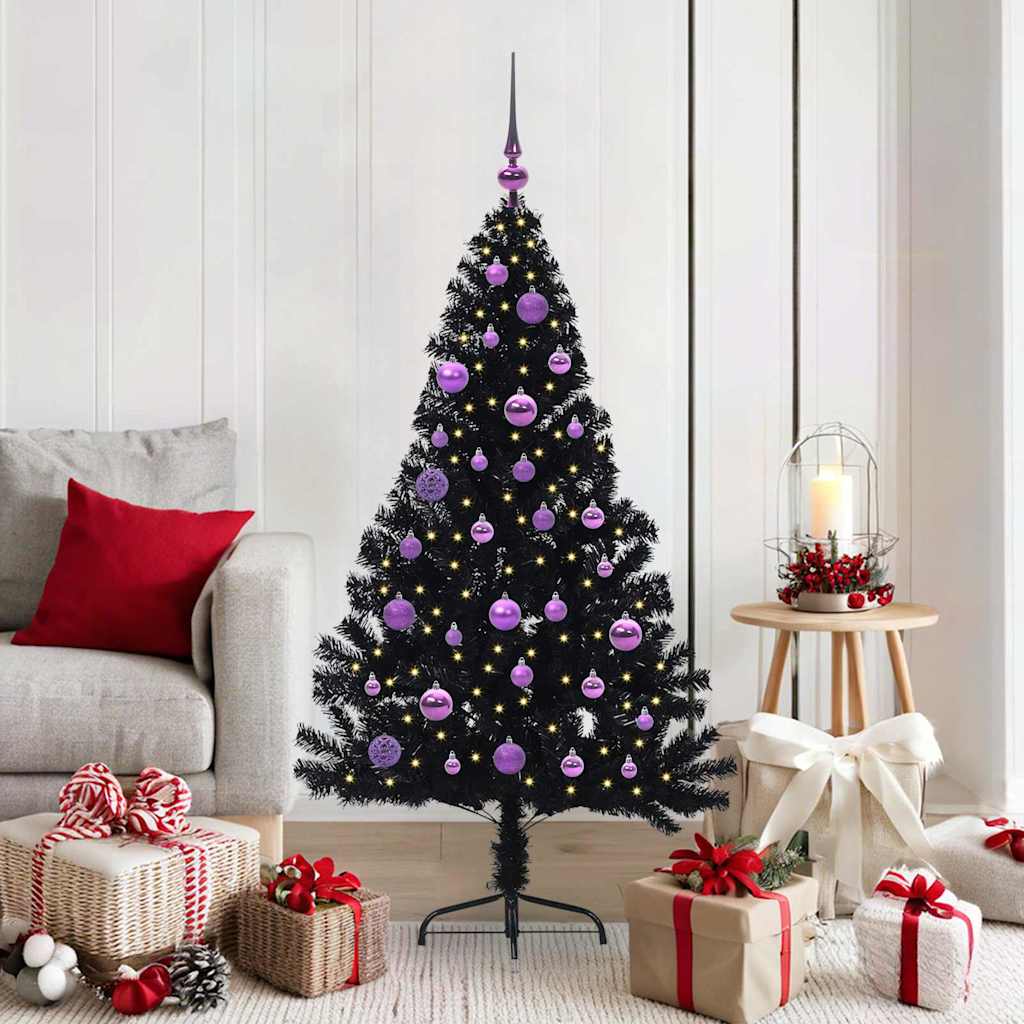 Vidaxl kunstmatig voorverlicht kerstboom met 150 led zwart 150 cm pvc