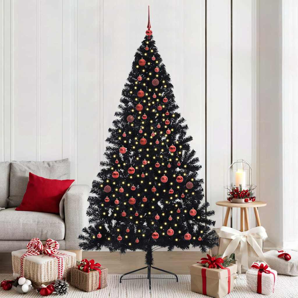 Vidaxl kunstmatig voorverlicht kerstboom met 300 led zwart 210 cm pvc