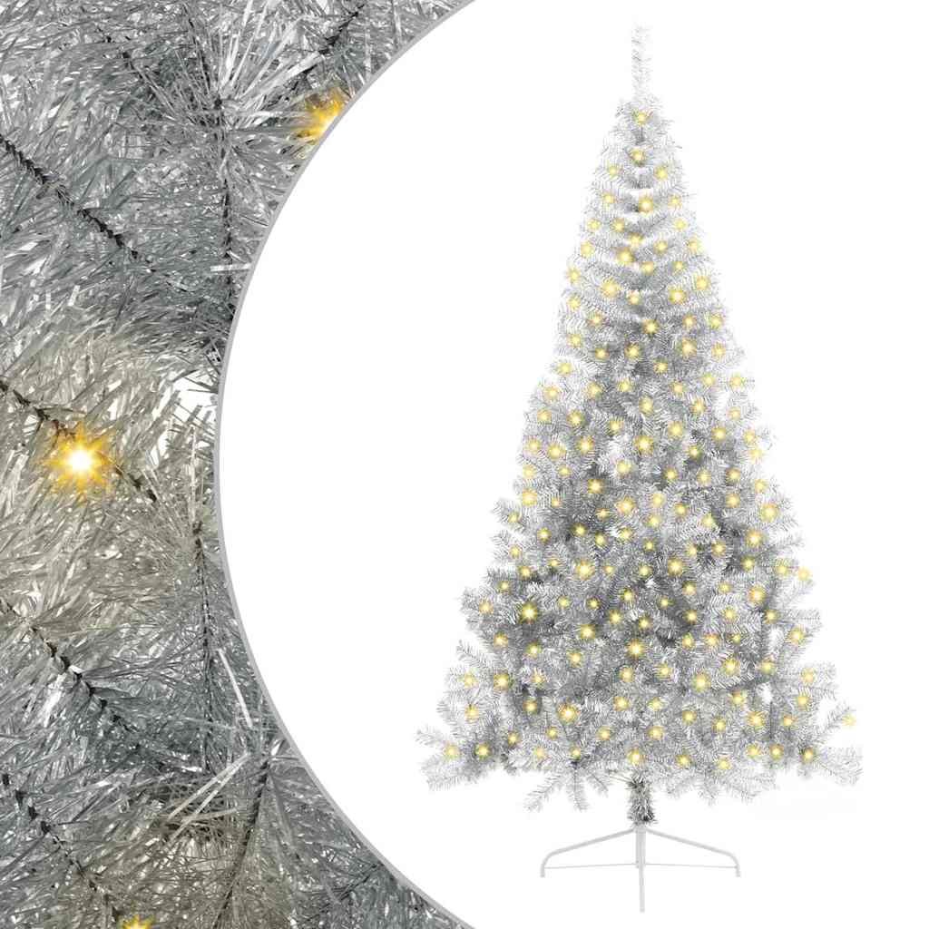 Vidaxl kunstmatig voorverlicht kerstboom met 300 led zilver 210 cm pet
