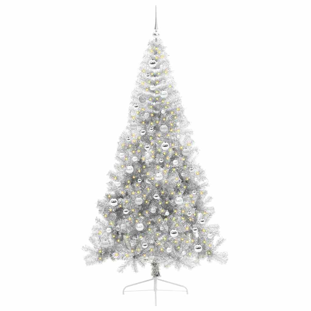 Vidaxl kunstmatig voorverlicht kerstboom met 300 led zilver 210 cm pet