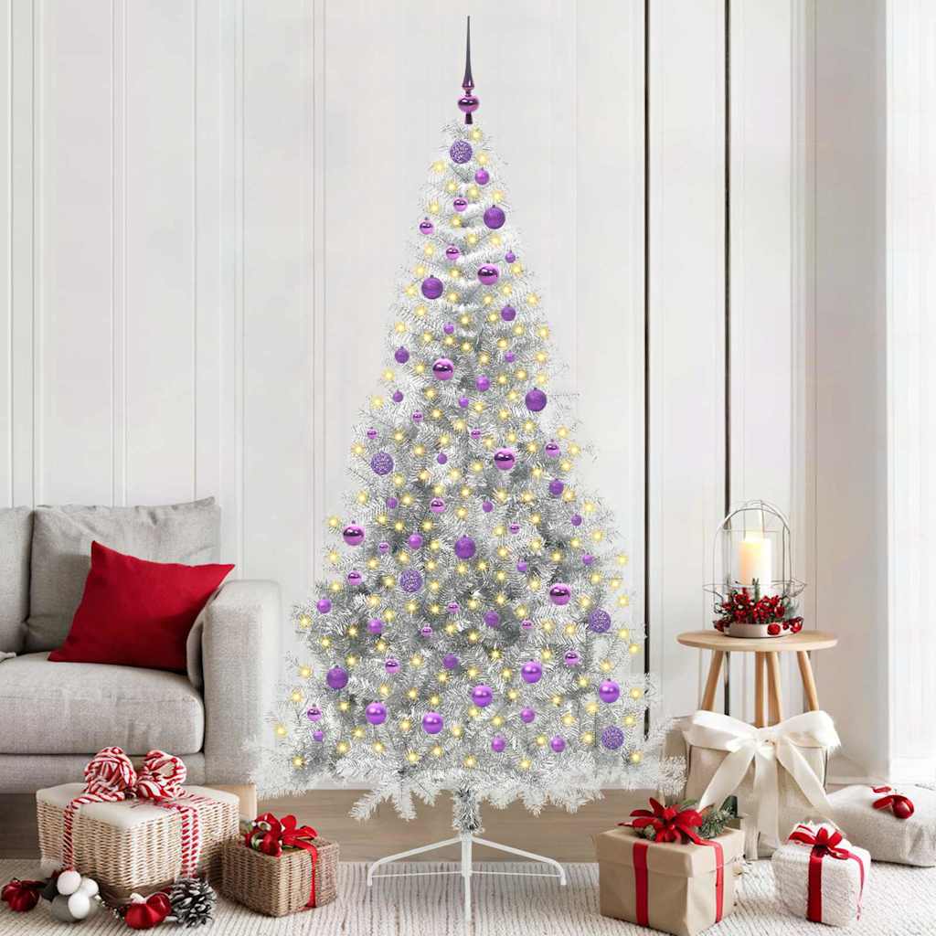 Vidaxl kunstmatig voorverlicht kerstboom met 300 led zilver 210 cm pet