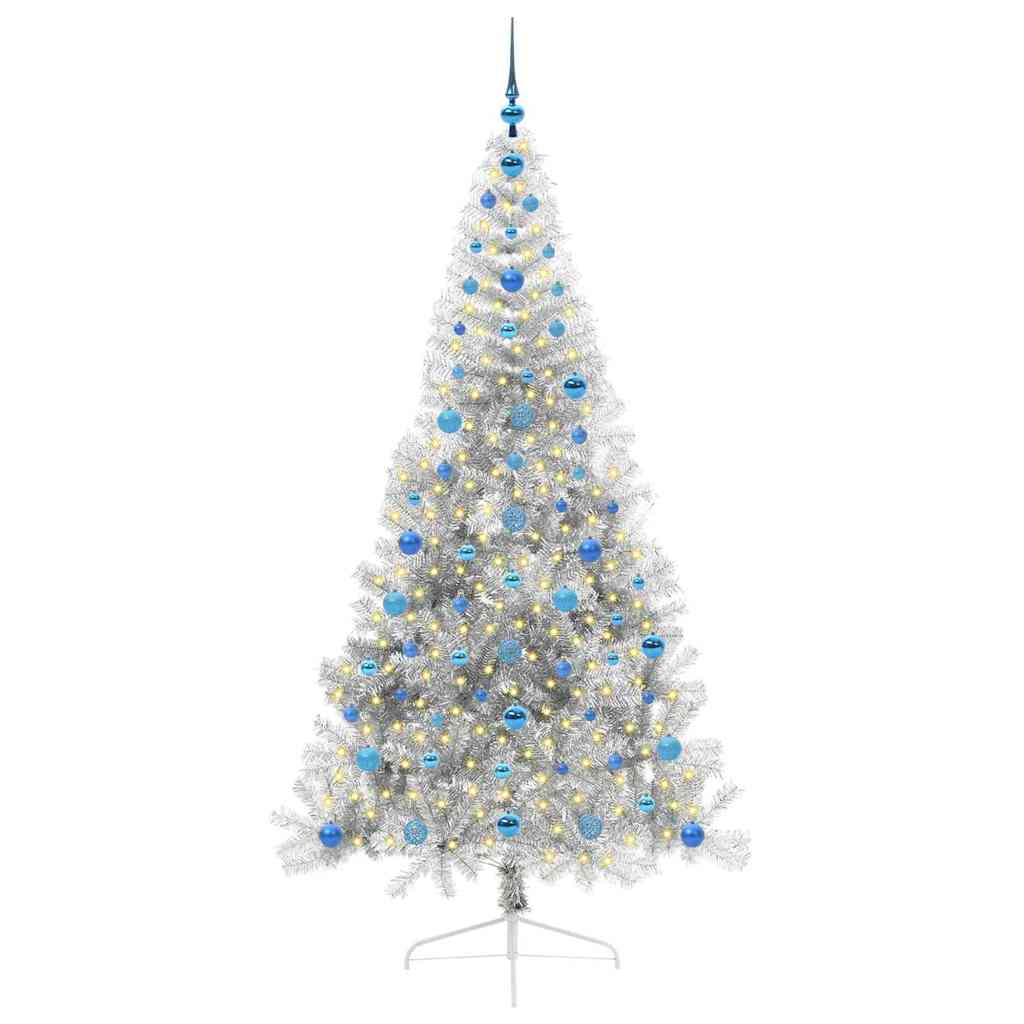 Vidaxl kunstmatig voorverlicht kerstboom met 300 led zilver 210 cm pet
