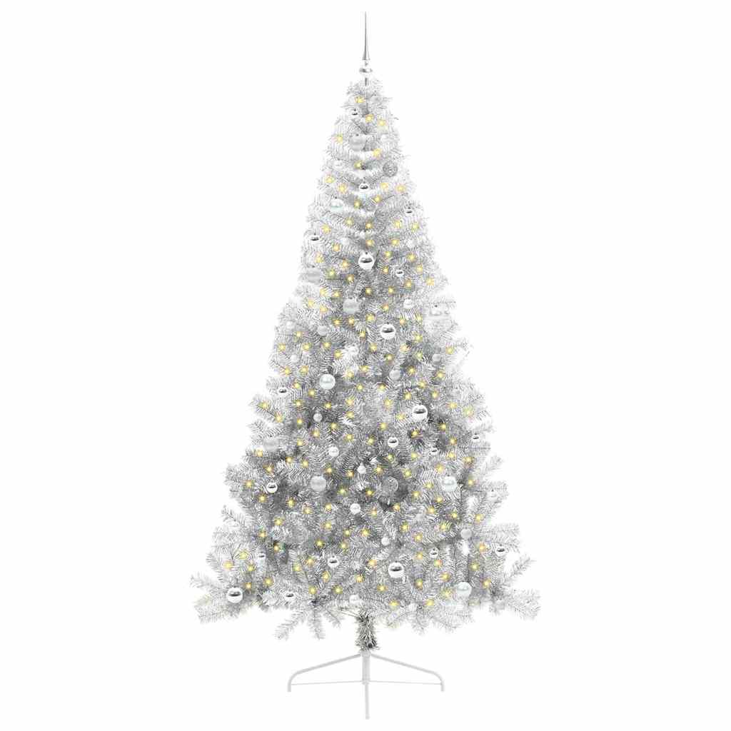 Vidaxl kunstmatig voorverlicht kerstboom met 300 led zilver 240 cm pet