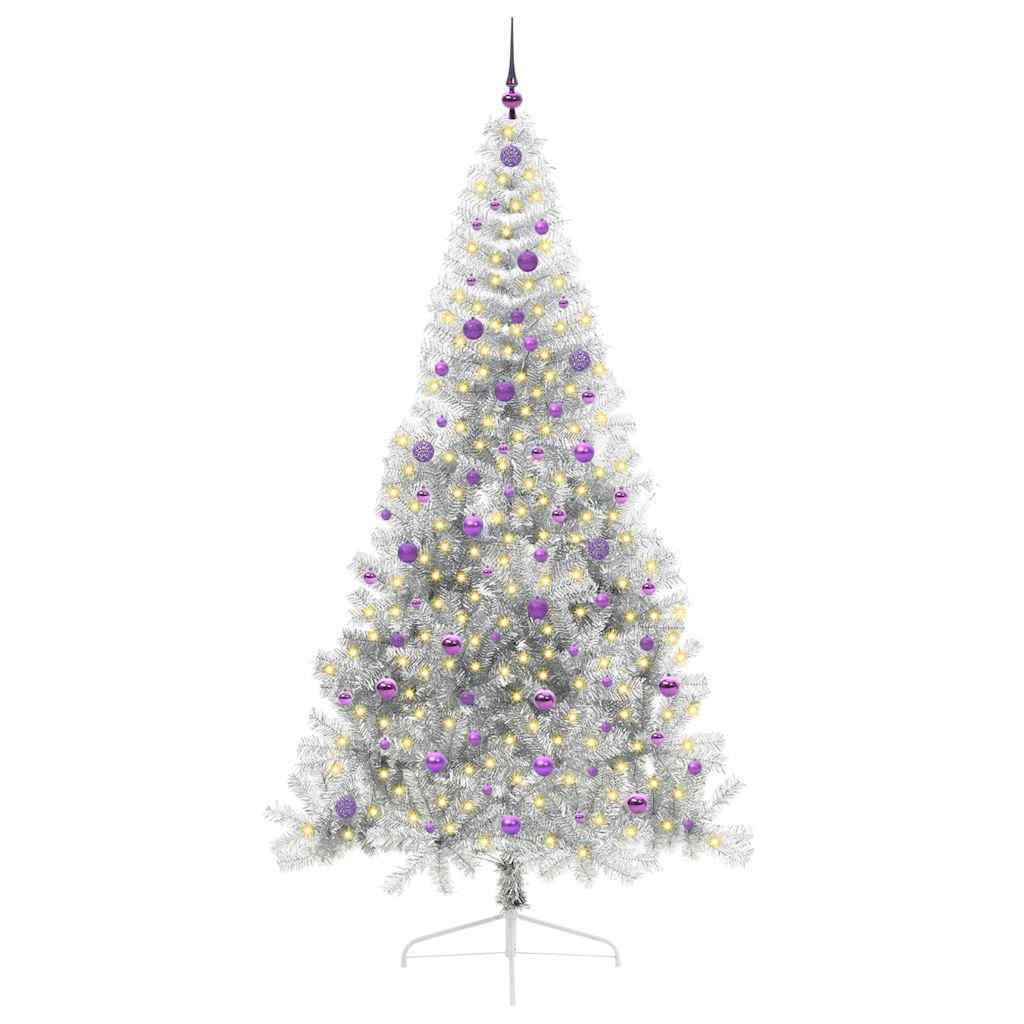 Vidaxl kunstmatig voorverlicht kerstboom met 300 led zilver 240 cm pet