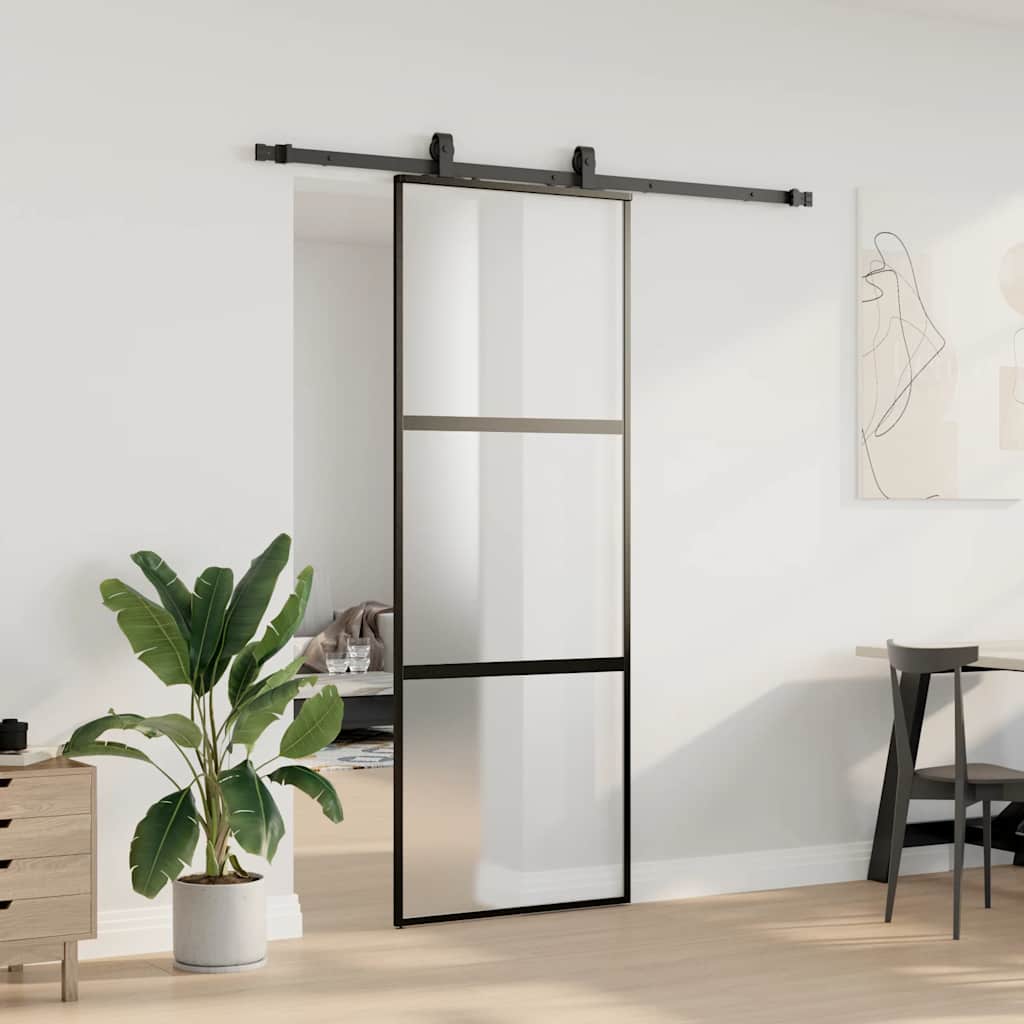 Vidaxl schuifdeur met beslagset 76x205 cm gehard glas zwart