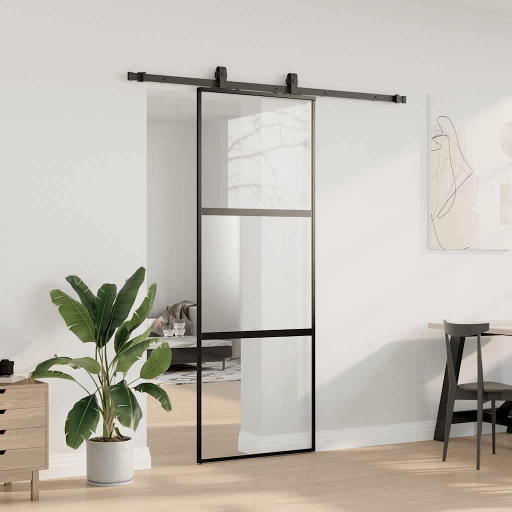 Vidaxl schuifdeur met beslagset 76x205 cm gehard glas zwart