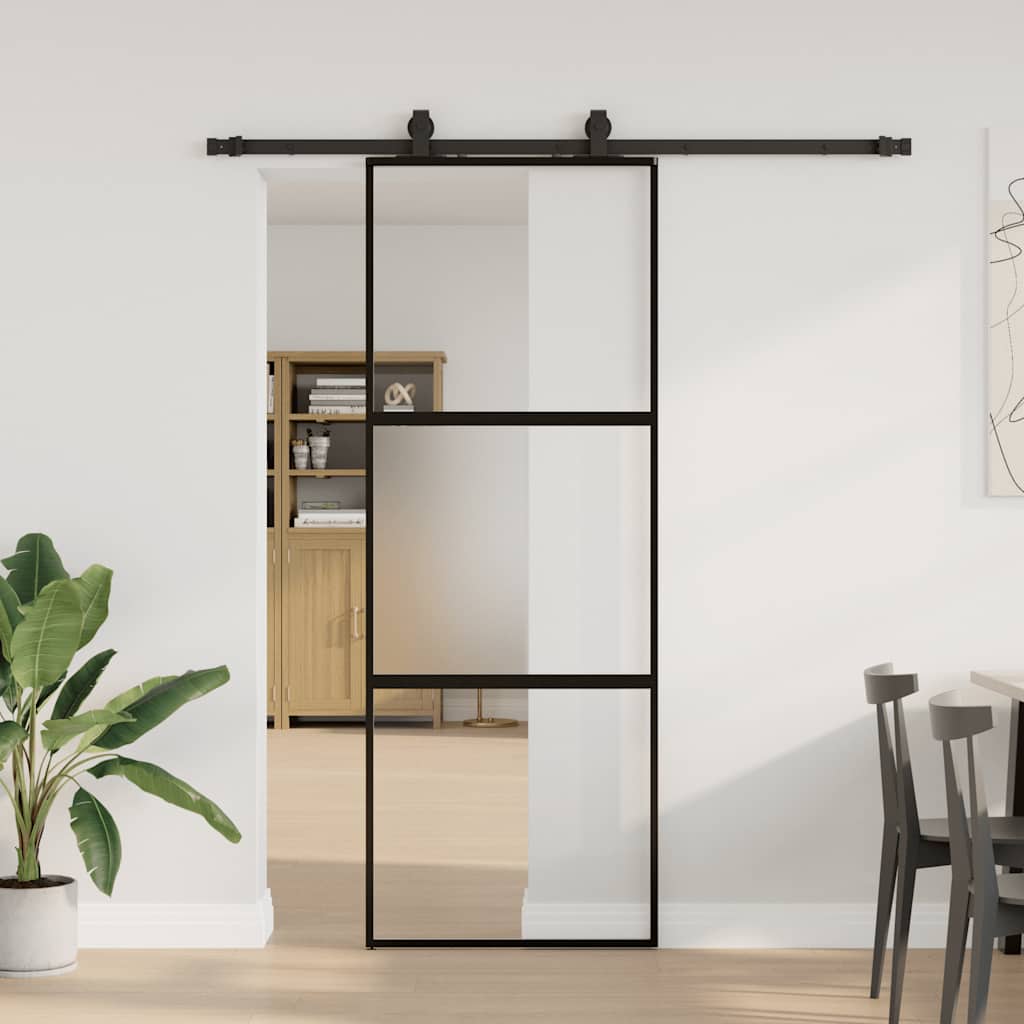 Vidaxl schuifdeur met beslagset 76x205 cm gehard glas zwart