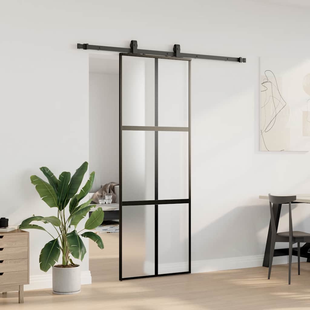 Vidaxl schuifdeur met beslagset 76x205 cm gehard glas zwart