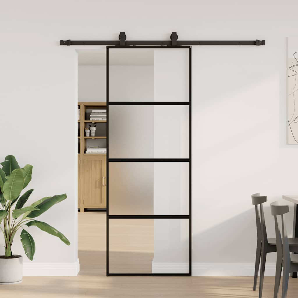 Vidaxl schuifdeur met beslagset 76x205 cm gehard glas zwart