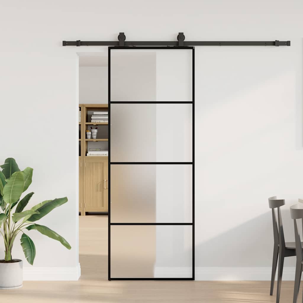 Vidaxl schuifdeur met beslagset 76x205 cm esg glas zwart
