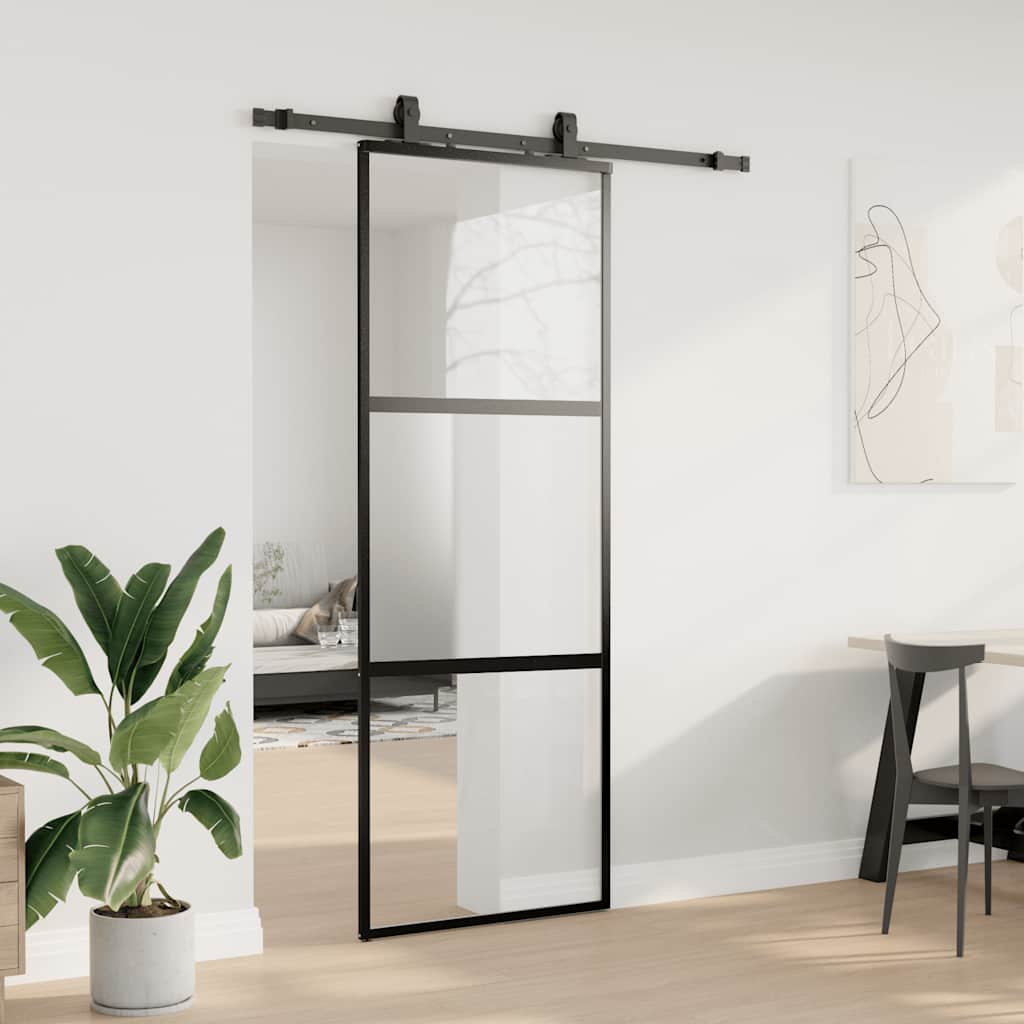 Vidaxl schuifdeur met beslagset 76x205 cm gehard glas zwart