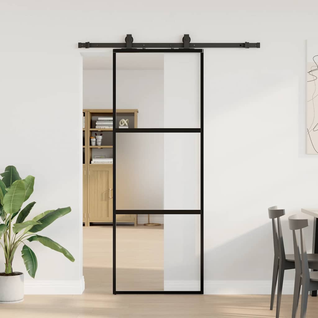Vidaxl schuifdeur met beslagset 76x205 cm gehard glas zwart