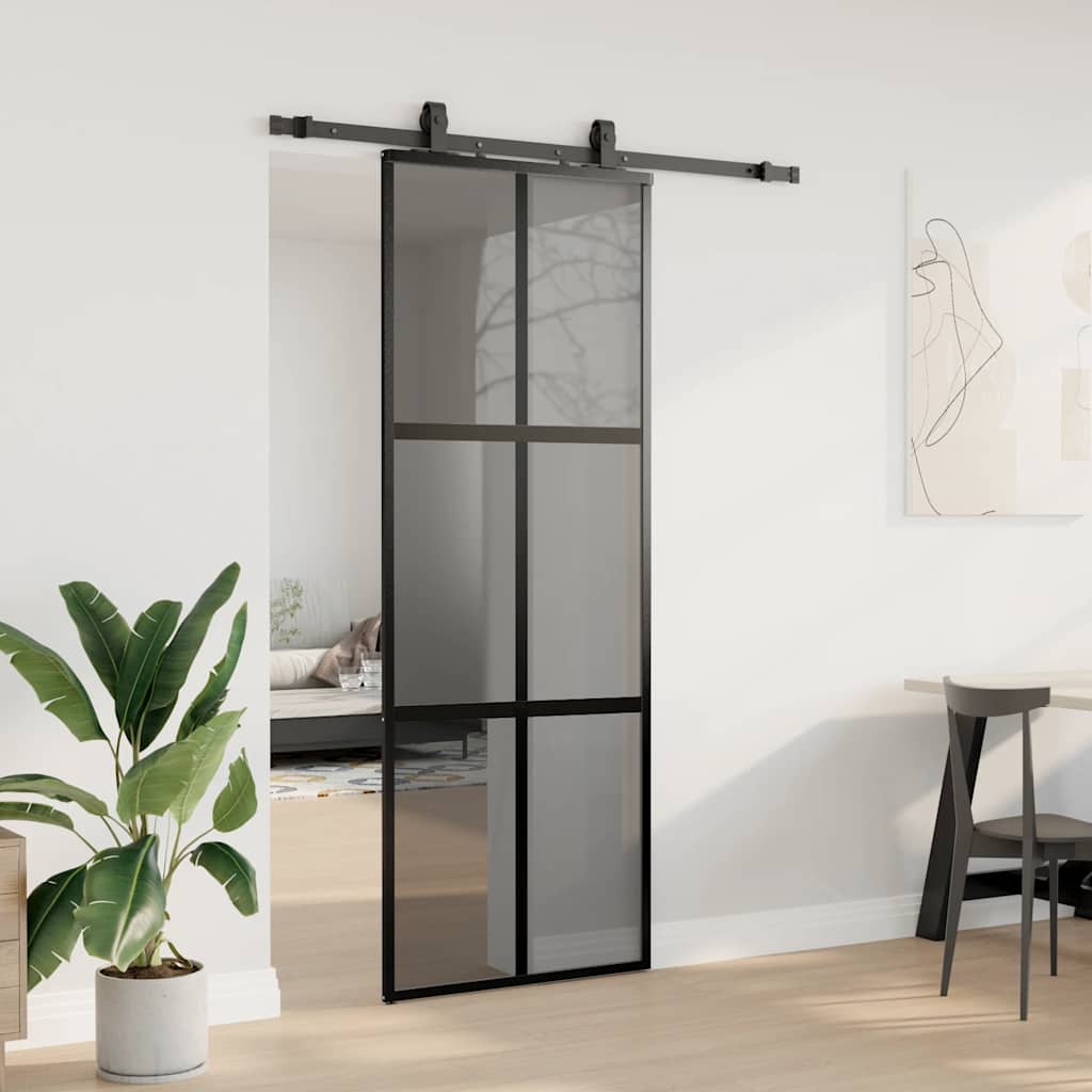 Vidaxl schuifdeur met beslagset 76x205 cm gehard glas zwart