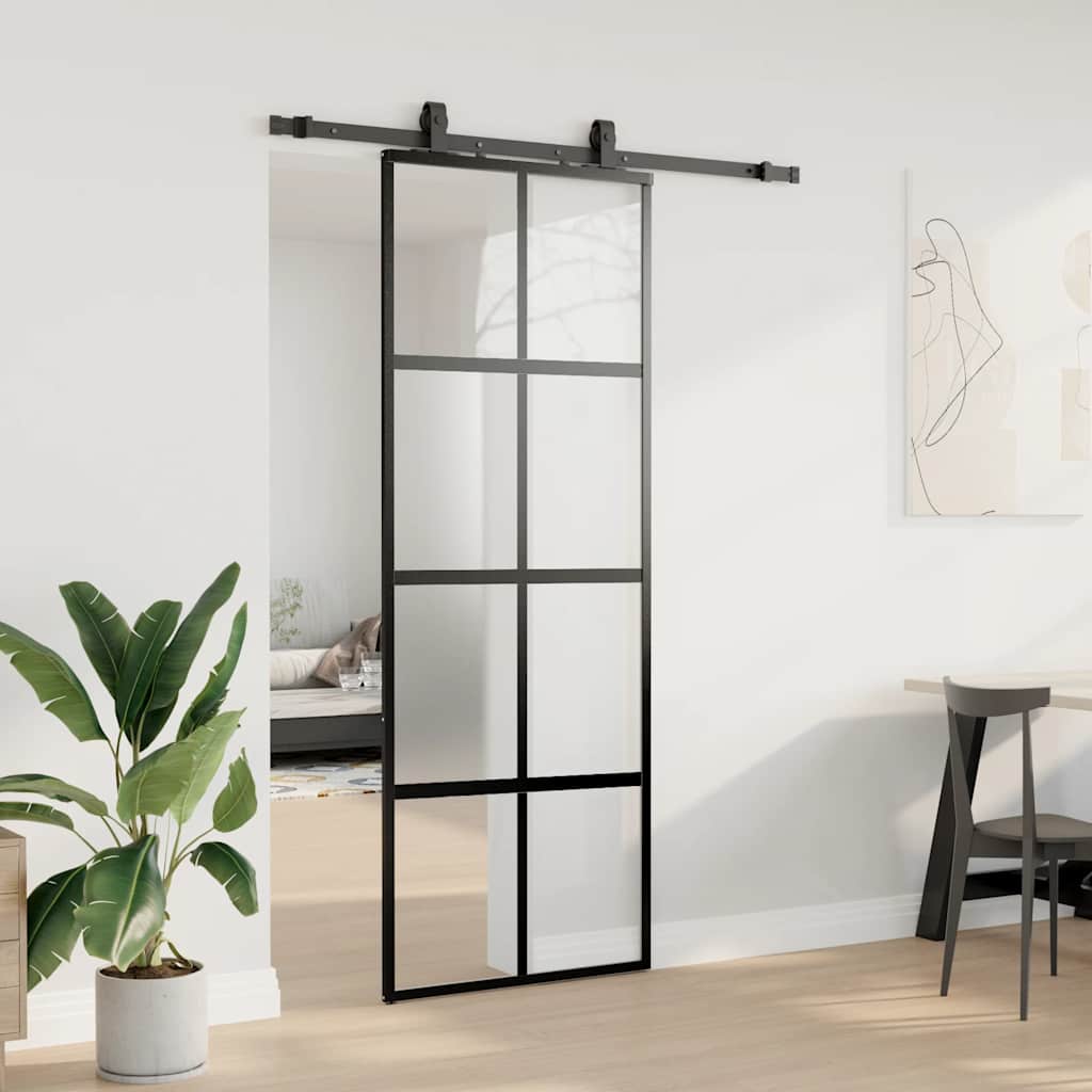 Vidaxl schuifdeur met beslagset 76x205 cm gehard glas zwart