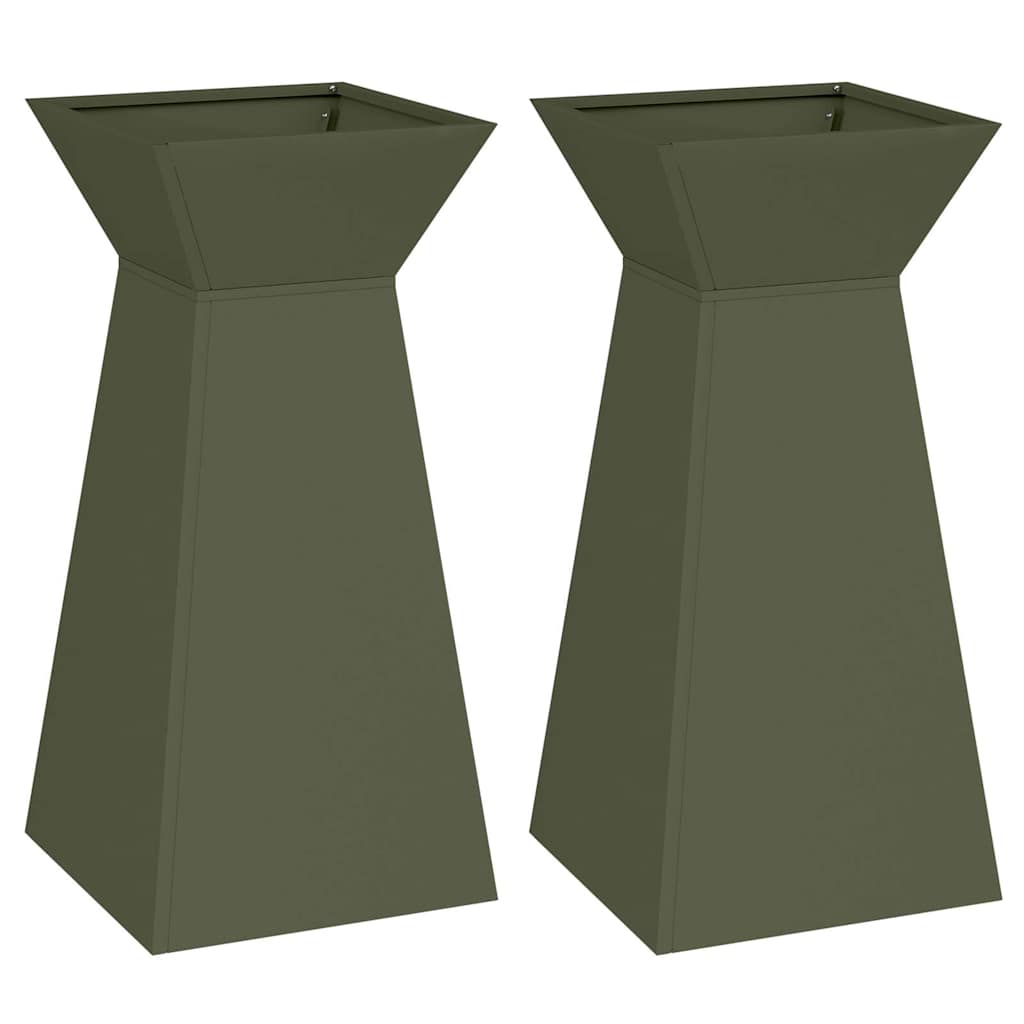 Vidaxl pilaar plantenbak 2 pcs olijfgroen 35 x 35 x 73 cm