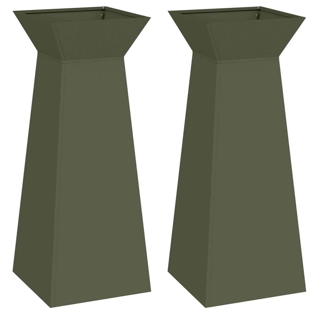 Vidaxl pilaar plantenbak 2 pcs olijfgroen 40 x 40 x 100 cm