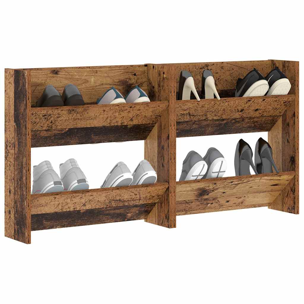 Vidaxl schoenenkast 2 pcs oudhout 60 x 18 x 60 cm bewerkt hout
