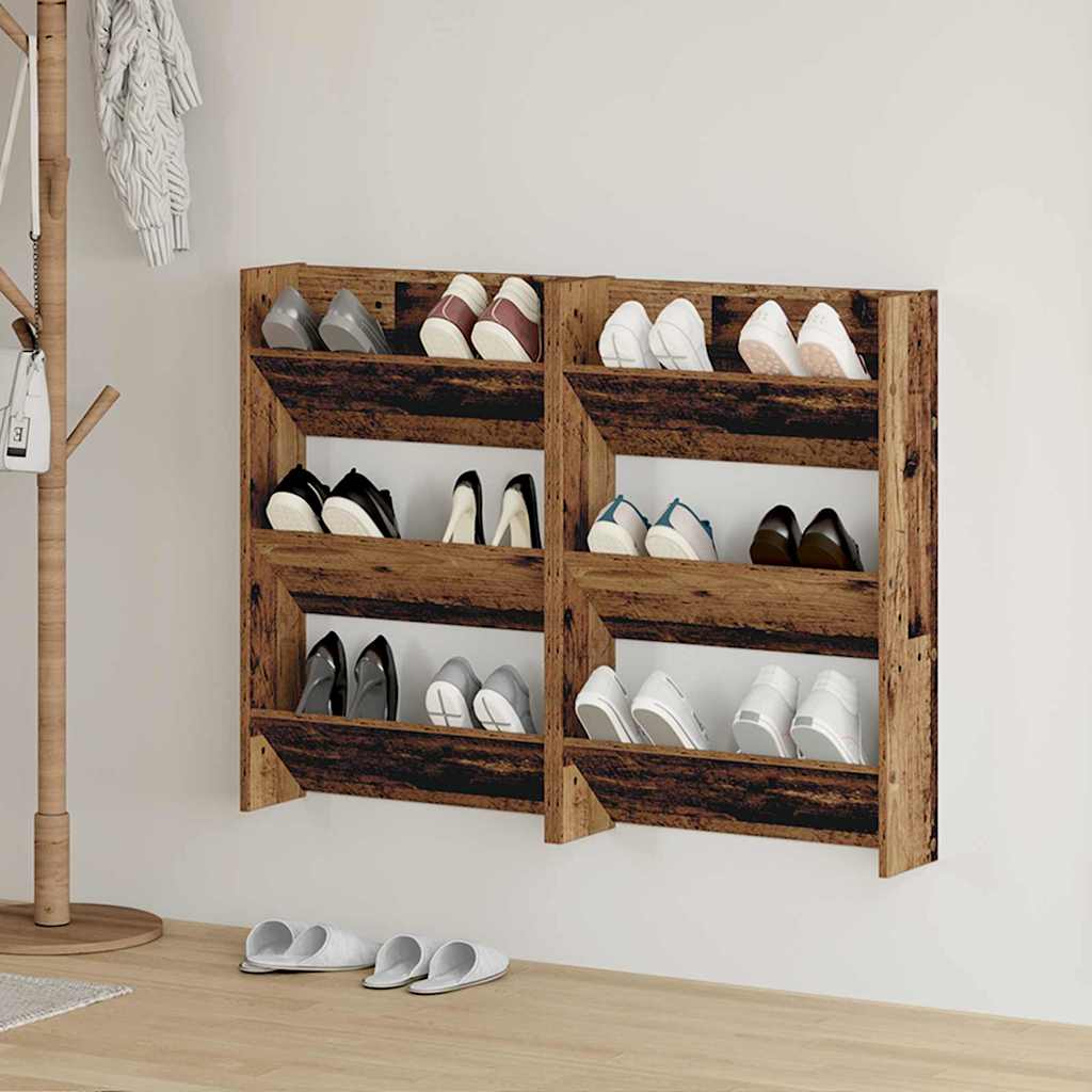 Vidaxl schoenenkast 2 pcs oudhout 60 x 18 x 90 cm bewerkt hout