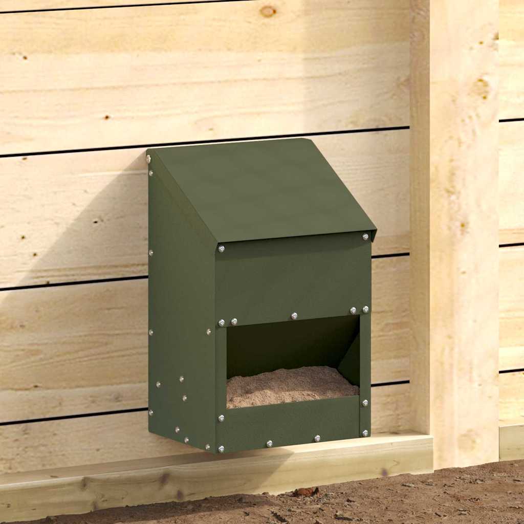Vidaxl kip voerbak olijf groen 21 x 16 x 33 cm koudgewalst staal