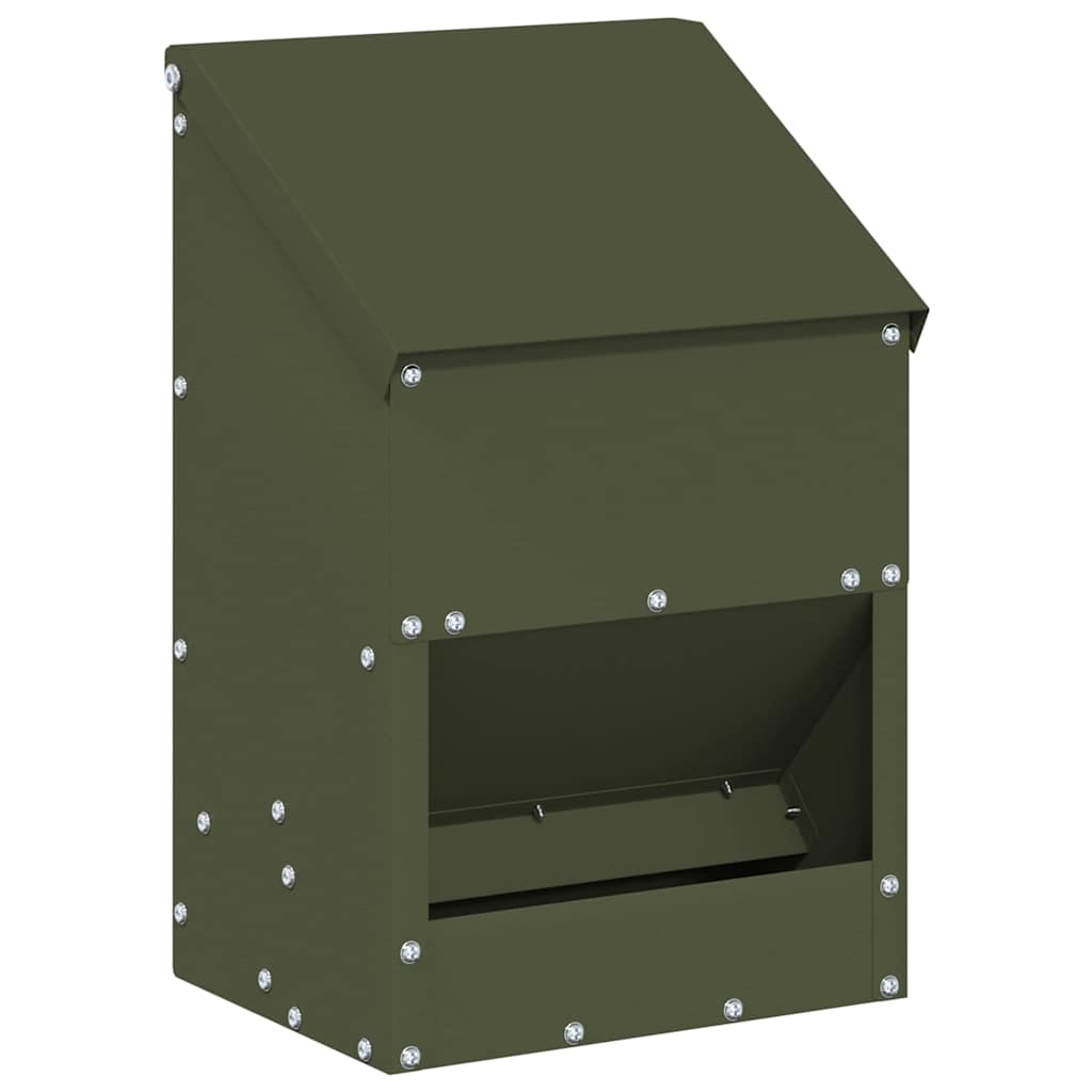 Vidaxl kip voerbak olijf groen 21 x 16 x 33 cm koudgewalst staal
