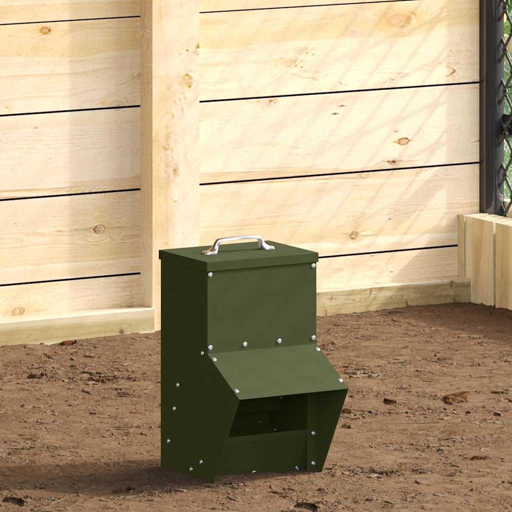 Vidaxl kip voerbak olijf groen 20 x 25 x35 cm koudgewalst staal
