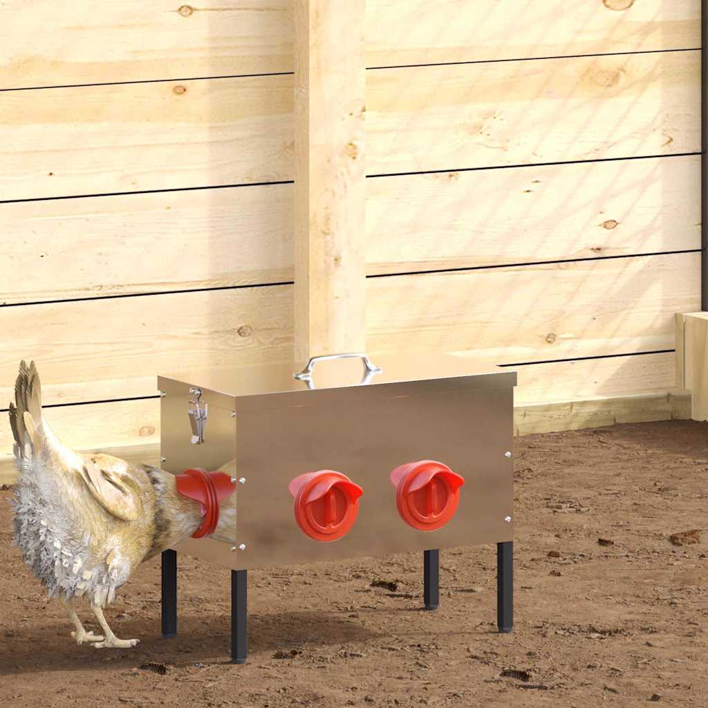 Vidaxl kip voerbak 2 pcs zilver 41,5 x 20,5 x 33 cm
