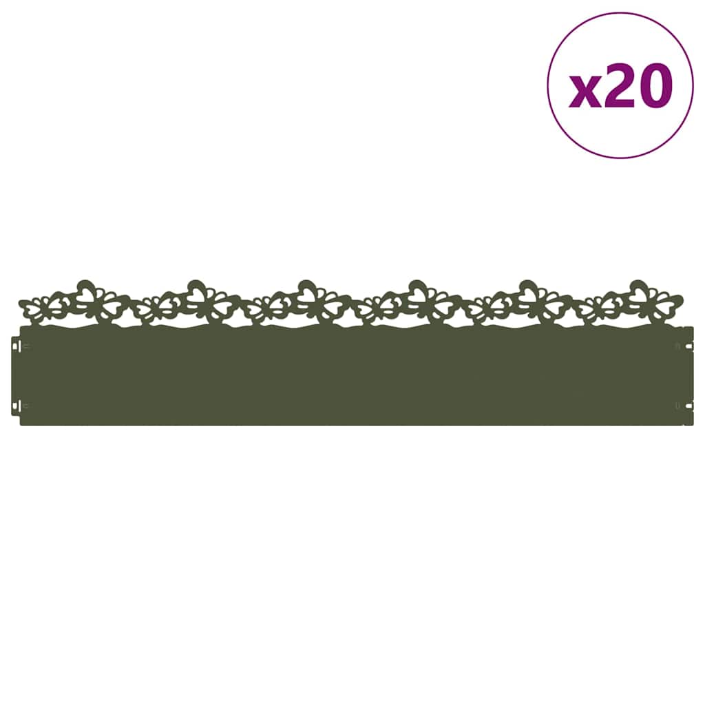 Vidaxl gazonranden 20 pcs olijf groen 103 x 0,05 x 22 cm staal