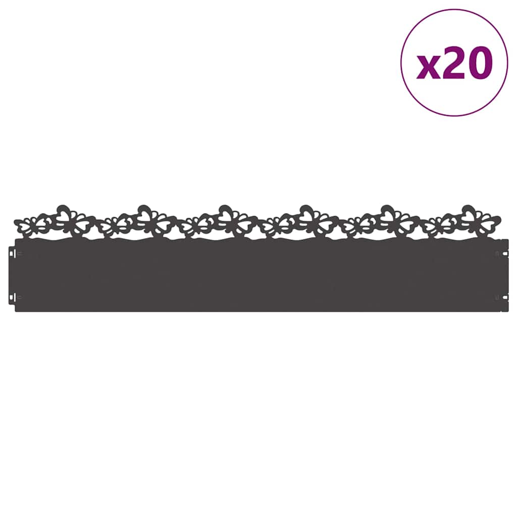 Vidaxl gazonranden 20 pcs zwart 103 x 0,05 x 22 cm staal