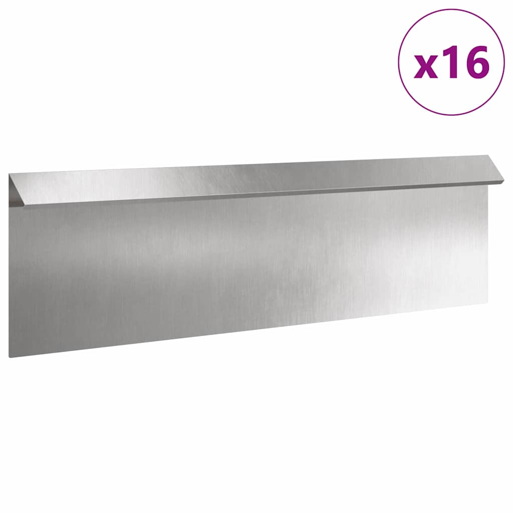 Vidaxl slakkenhekje 16 pcs zilver 100 x 3,5 x 25 cm roestvrij staal