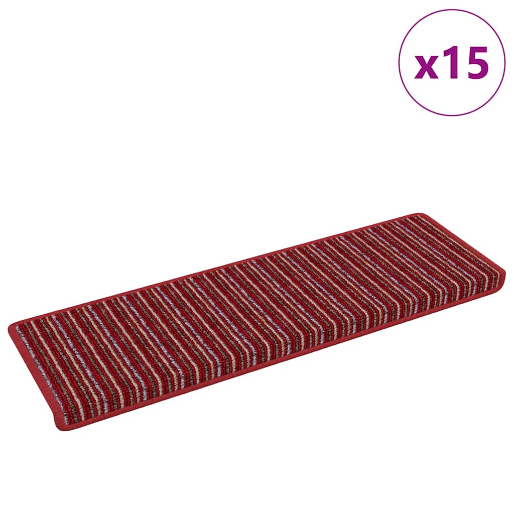 Vidaxl zelfklevende trapmatten gestreept 15 pcs rood 65 x 21 x 4 cm