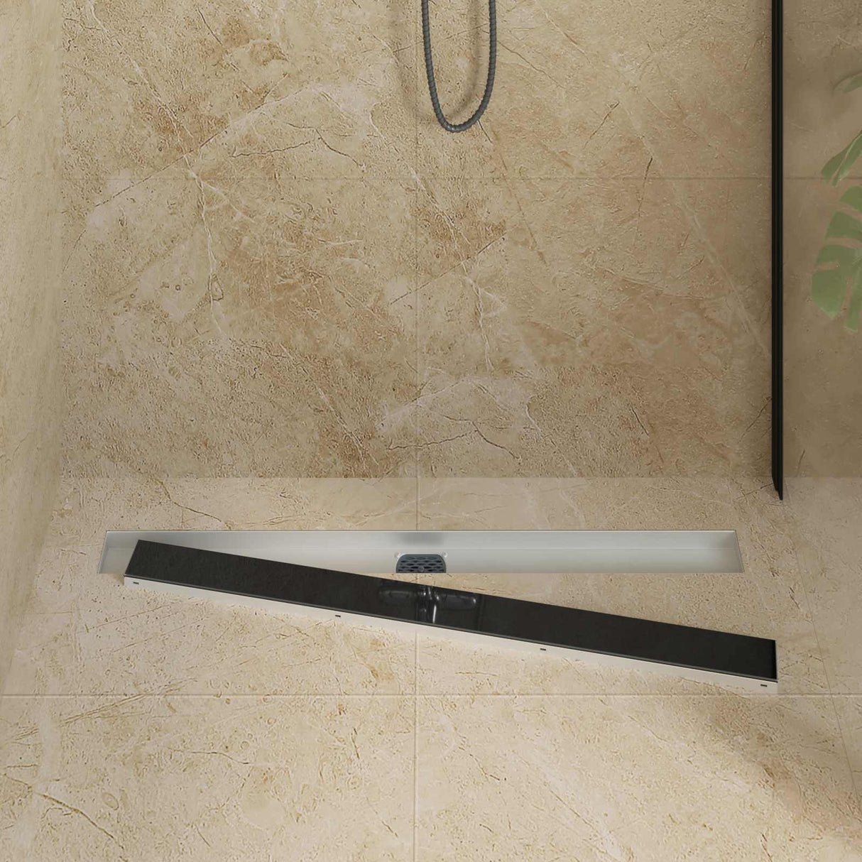 Vidaxl doucheafvoer glasdeksel met 360° sifon zwart 90 cm