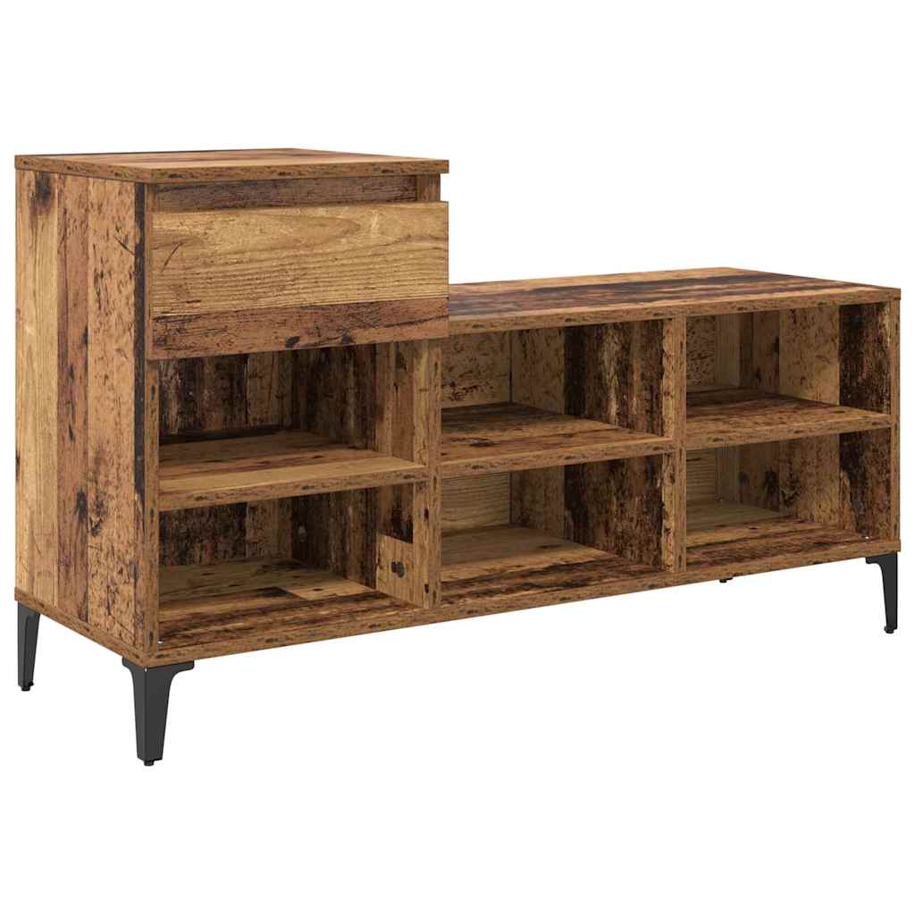 Vidaxl schoenenkast met lade oud hout 102 x 36 x 60 cm bewerkt hout