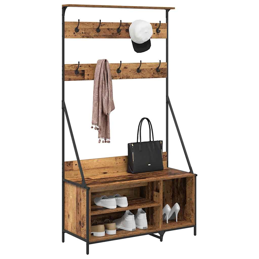 Vidaxl kledingrek met plank oud hout 100 x 41 x 184 cm bewerkt hout