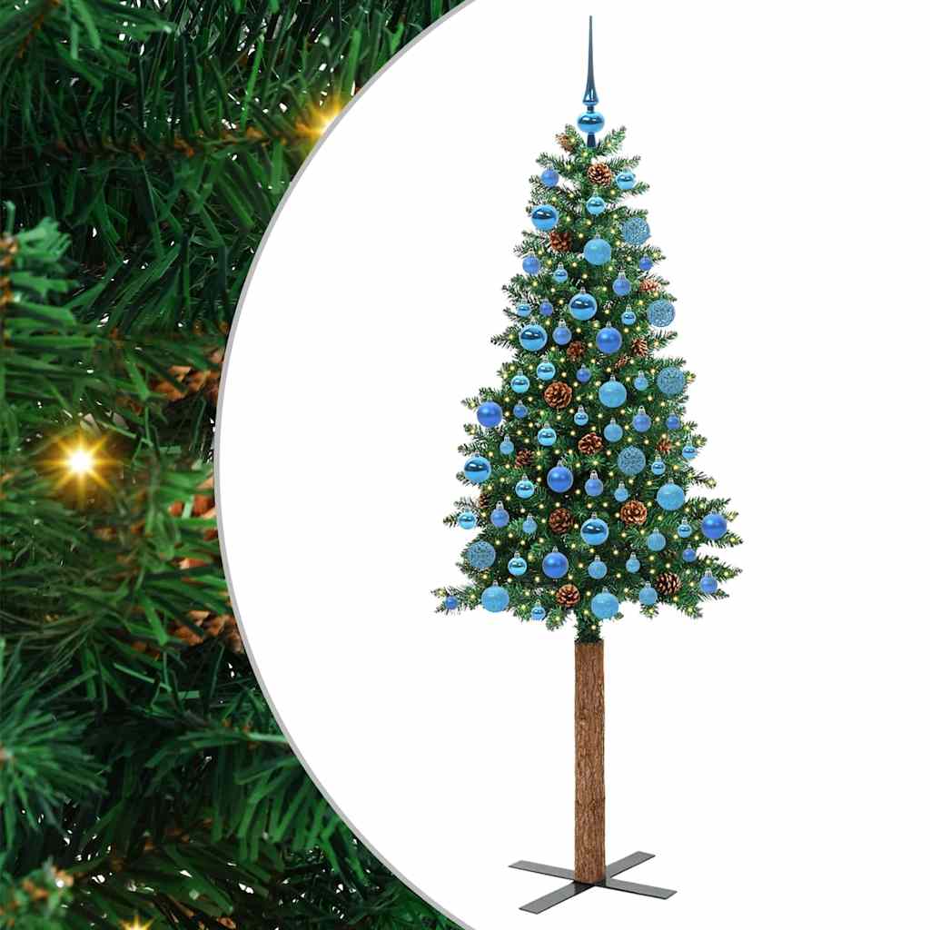 Vidaxl slanke kerstboom groen 180 cm pvc en massief dennenhout
