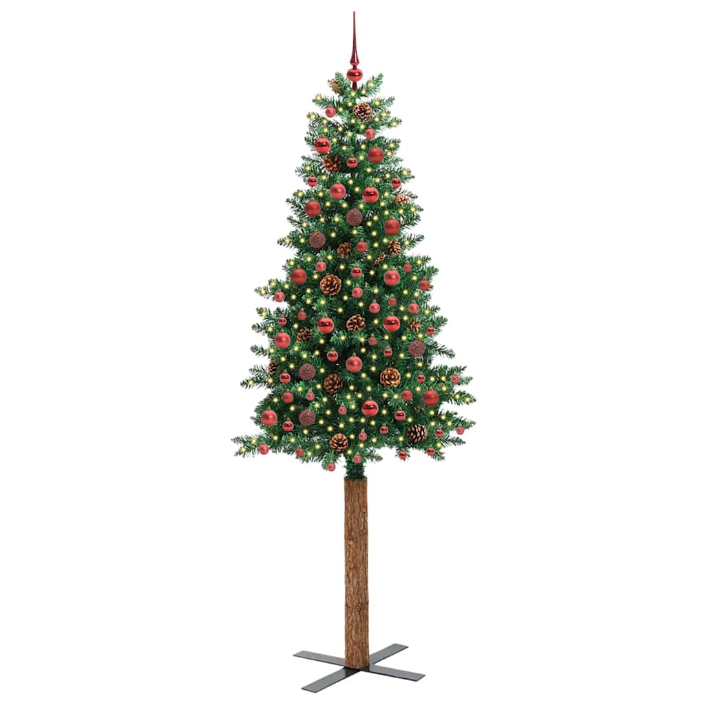 Vidaxl slanke kerstboom groen 210 cm pvc en massief dennenhout