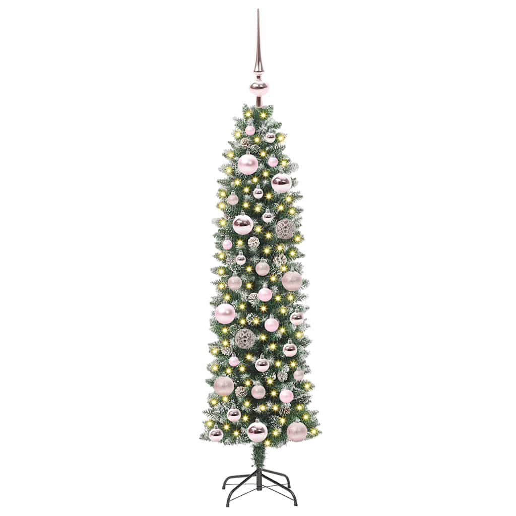 Vidaxl kunstmatige slanke kerstboom met 150 led groen en wit 120 cm
