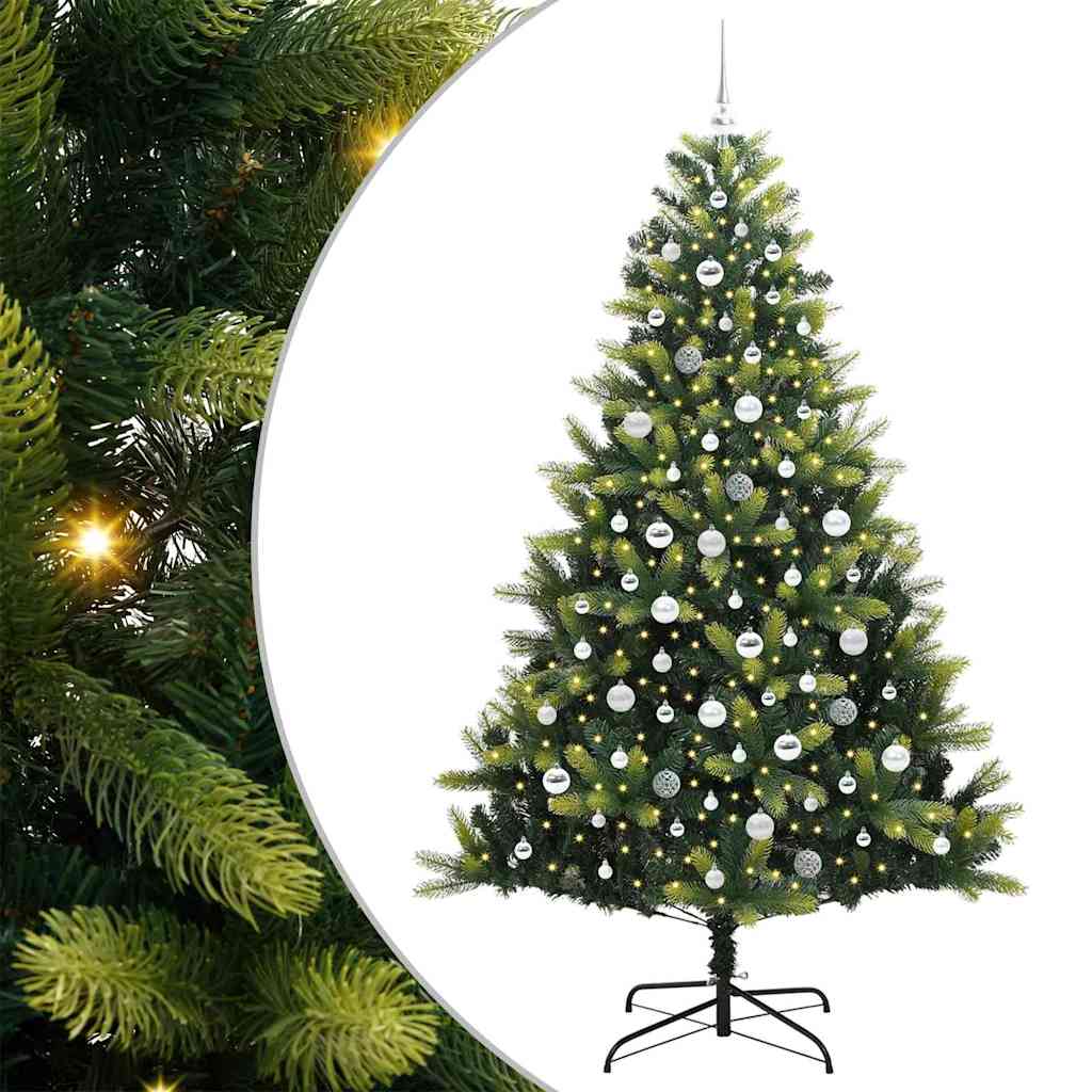 Vidaxl kunstkerstboom met scharnier 300 leds groen 210 cm pvc en pe