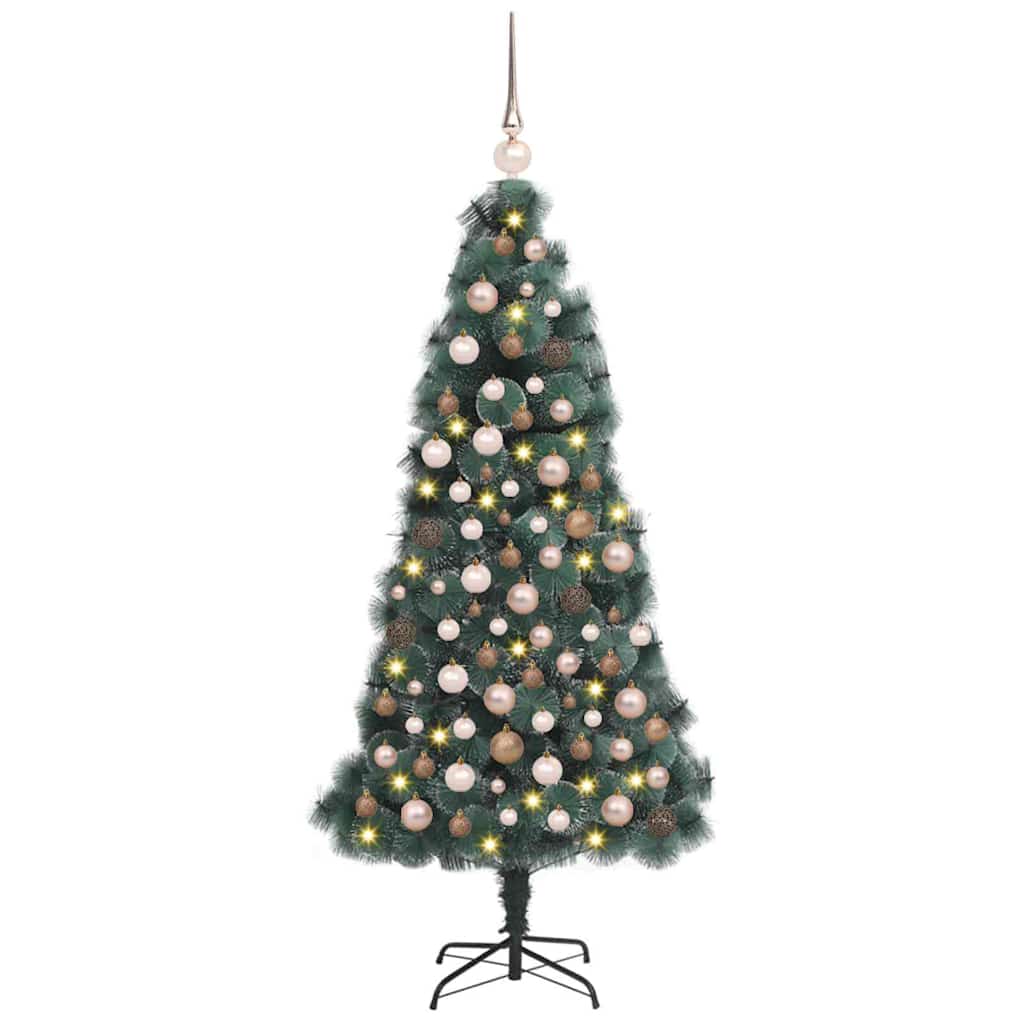 Vidaxl kunstkerstboom met verlichting en ballenset groen 150 cm pet