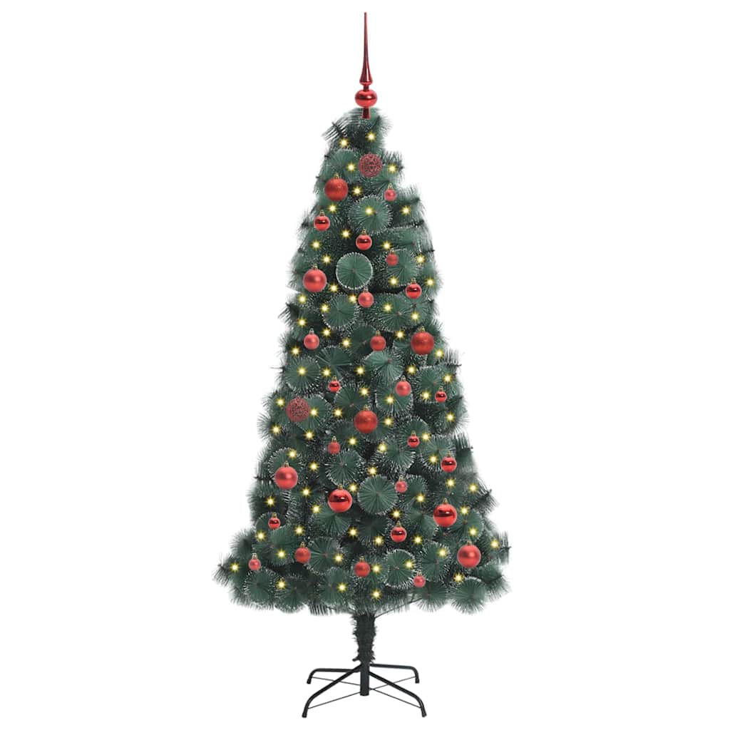 Vidaxl kunstmatige voorverlichte kerstboom met ballenset groen 150 cm