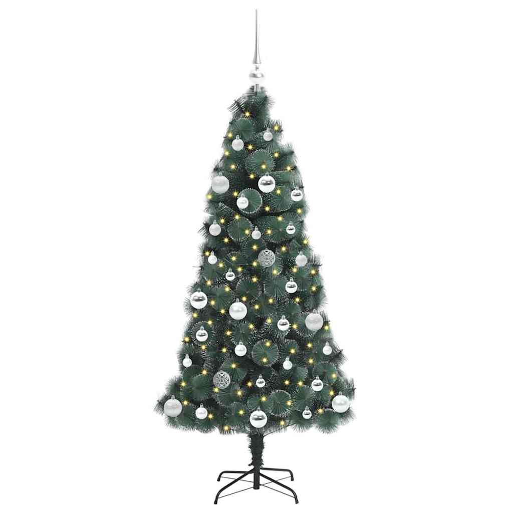 Vidaxl kunstmatige voorverlichte kerstboom met ballenset groen 150 cm