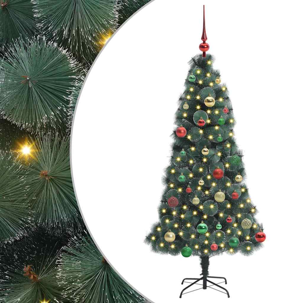 Vidaxl kunstmatige voorverlichte kerstboom met ballen set groen 150 cm