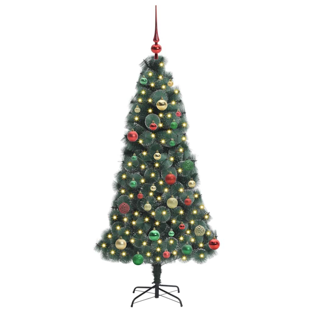 Vidaxl kunstmatige voorverlichte kerstboom met ballen set groen 150 cm