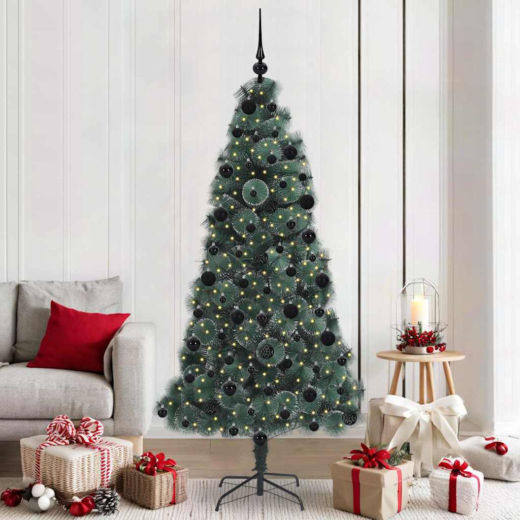 Vidaxl kunst kerstboom met verlichting en ballenset groen 210 cm pet