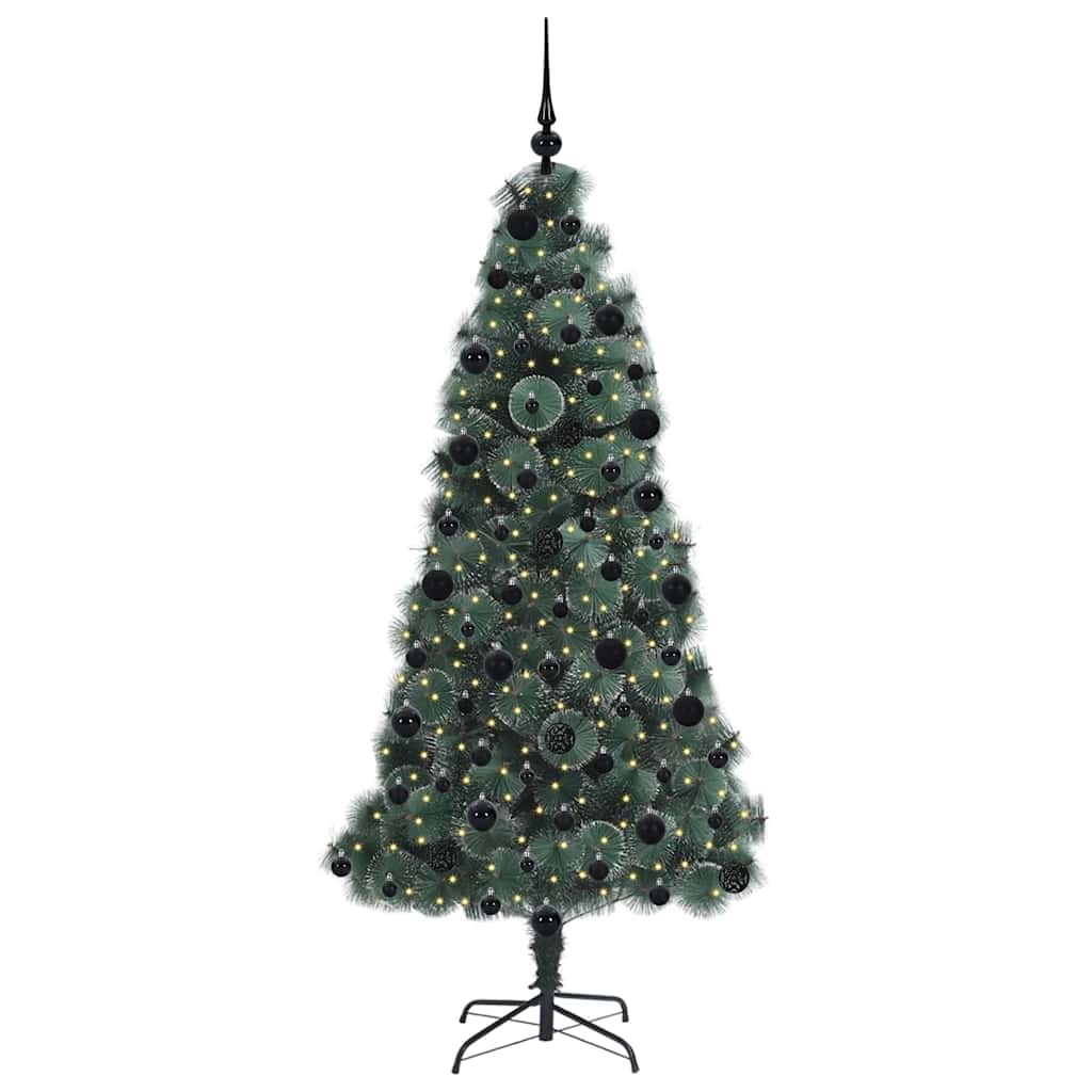 Vidaxl kunst kerstboom met verlichting en ballenset groen 210 cm pet