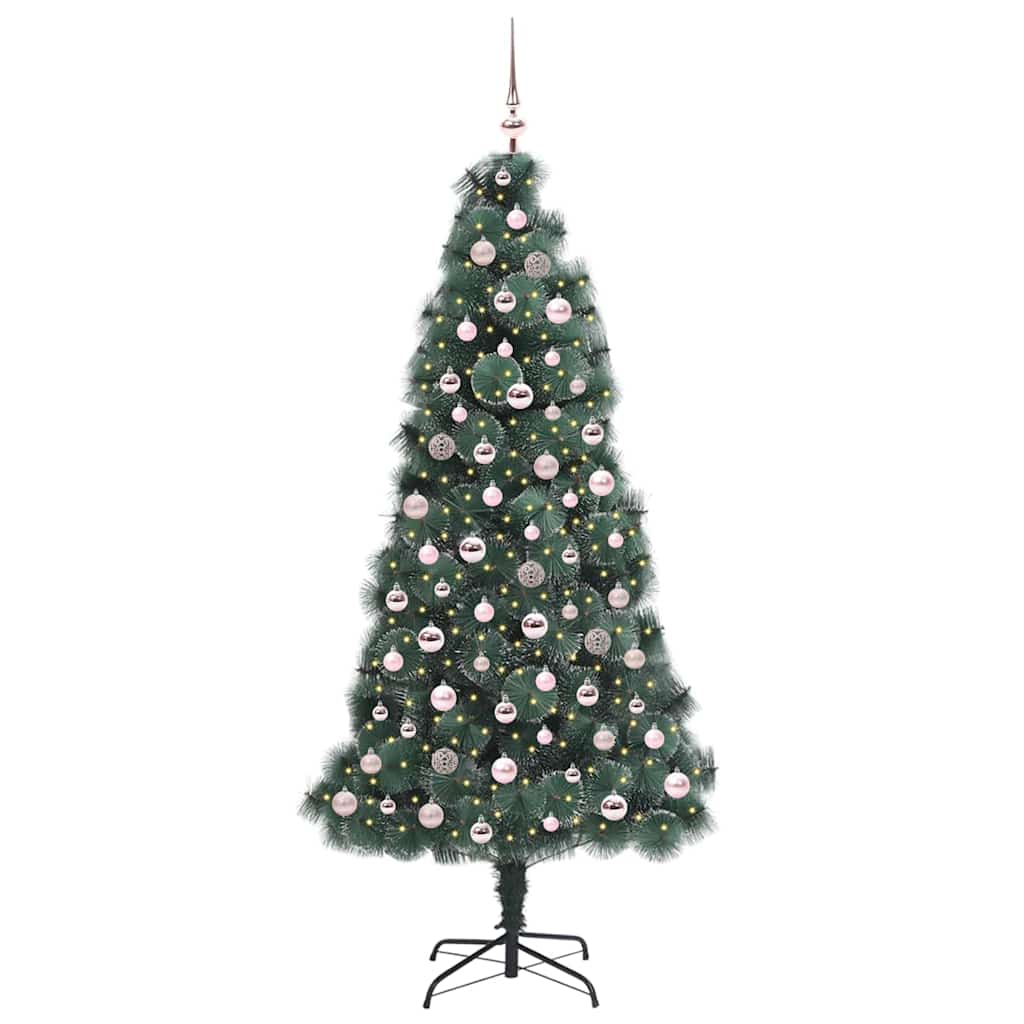 Vidaxl kunstmatige voorverlichte kerstboom met ballenset groen 210 cm