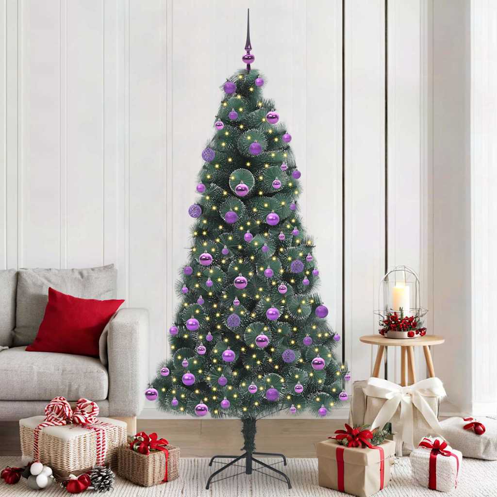Vidaxl kunstkerstboom met verlichting en ballenset groen 210 cm pet