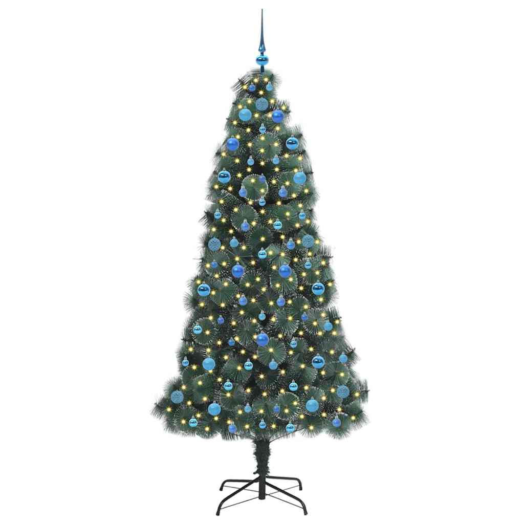 Vidaxl kunstmatige voorverlichte kerstboom met ballenset groen 210 cm
