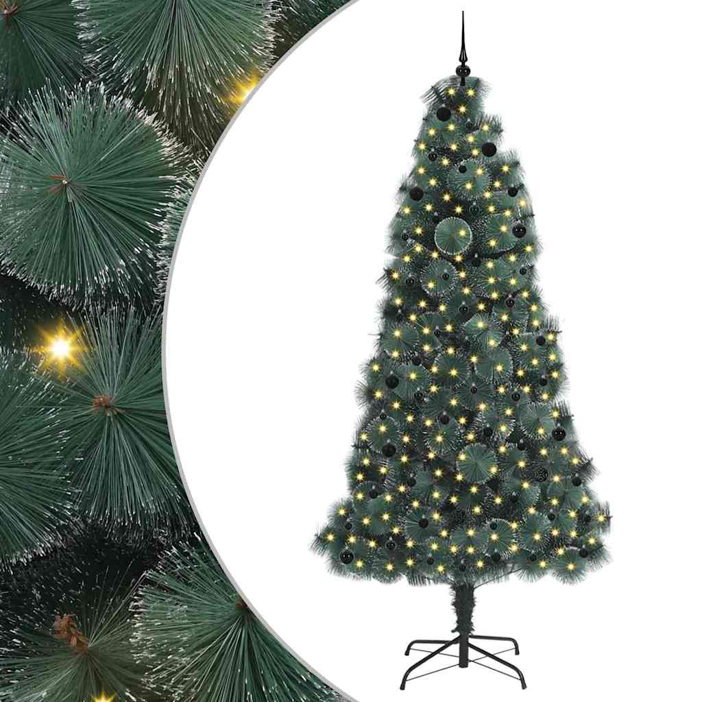 Vidaxl kunstmatige voorverlichte kerstboom met bolset groen 240 cm pet
