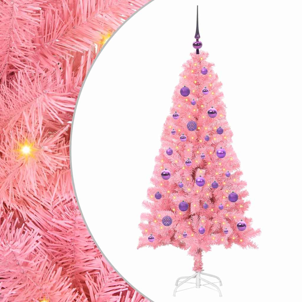 Vidaxl kerstboom met 150 led met standaard roze 150 cm pvc